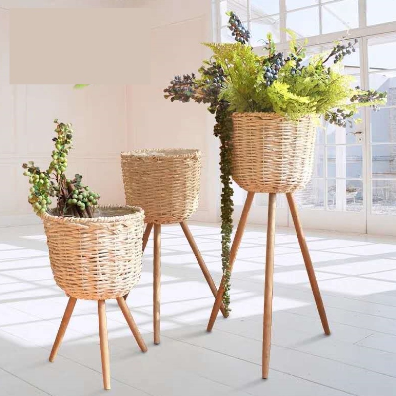 Set of 3 New Design Straw Flower Pot With Frame
