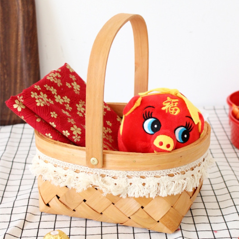 Wooden Woven Basket with Handle